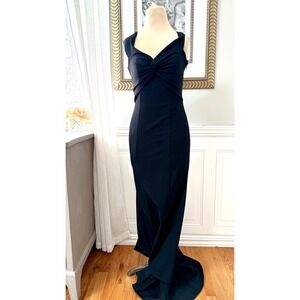 Jarlo Mermaid Twist Front Crepe Black Old Hollywood Glam Size 6P